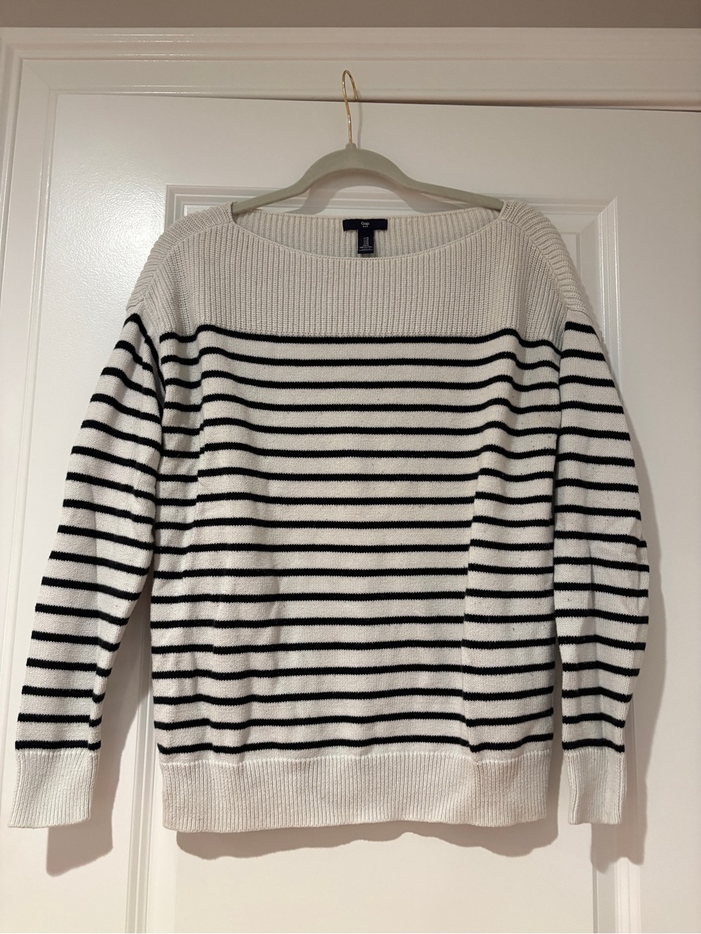 Gap Women’s Black & White Striped Boatneck Sweater